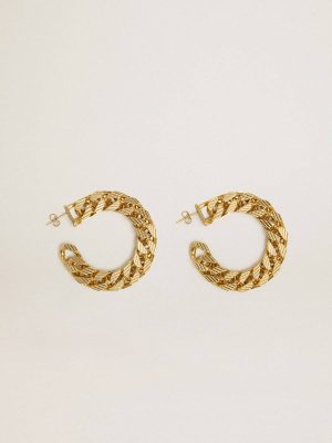 Golden Goose Jewelry Women Chain Hoop Earrings With Antique Gold Colored Braided Links Antique Gold - 1