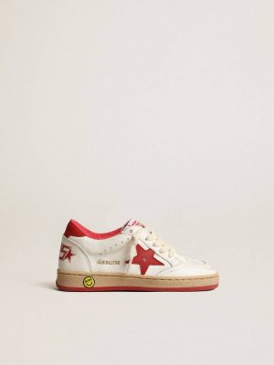 Golden Goose Kids Ball Star Junior In Nappa With Red Leather Star And Heel Tab Little Boys (1-3 Years) - 1