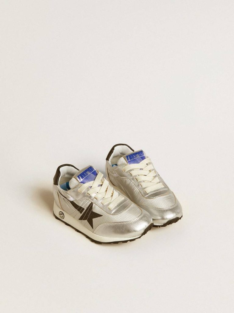 Golden Goose Kids Boys (4-10 Years) Marathon Young In Silver Nylon With Black Star And Leather Heel Tab - 2
