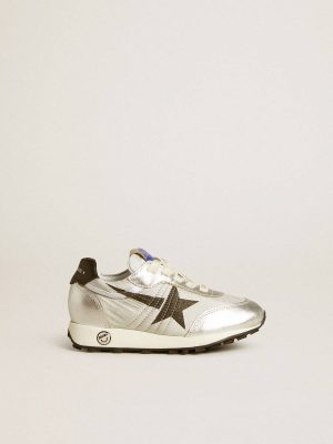 Golden Goose Kids Boys (4-10 Years) Marathon Young In Silver Nylon With Black Star And Leather Heel Tab - 1