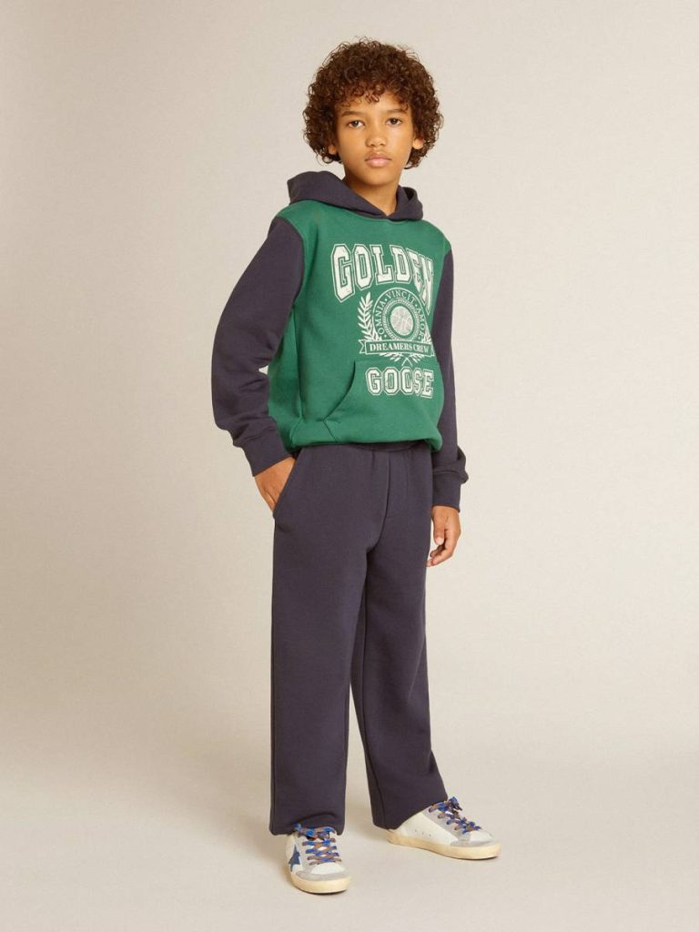 Golden Goose Kids Boys' Green And Blue Sweatshirt With Hood And Print Topwear Selection (4-12 Years) Green And Blue - 3