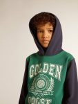 Golden Goose Kids Boys' Green And Blue Sweatshirt With Hood And Print Topwear Selection (4-12 Years) Green And Blue - 5