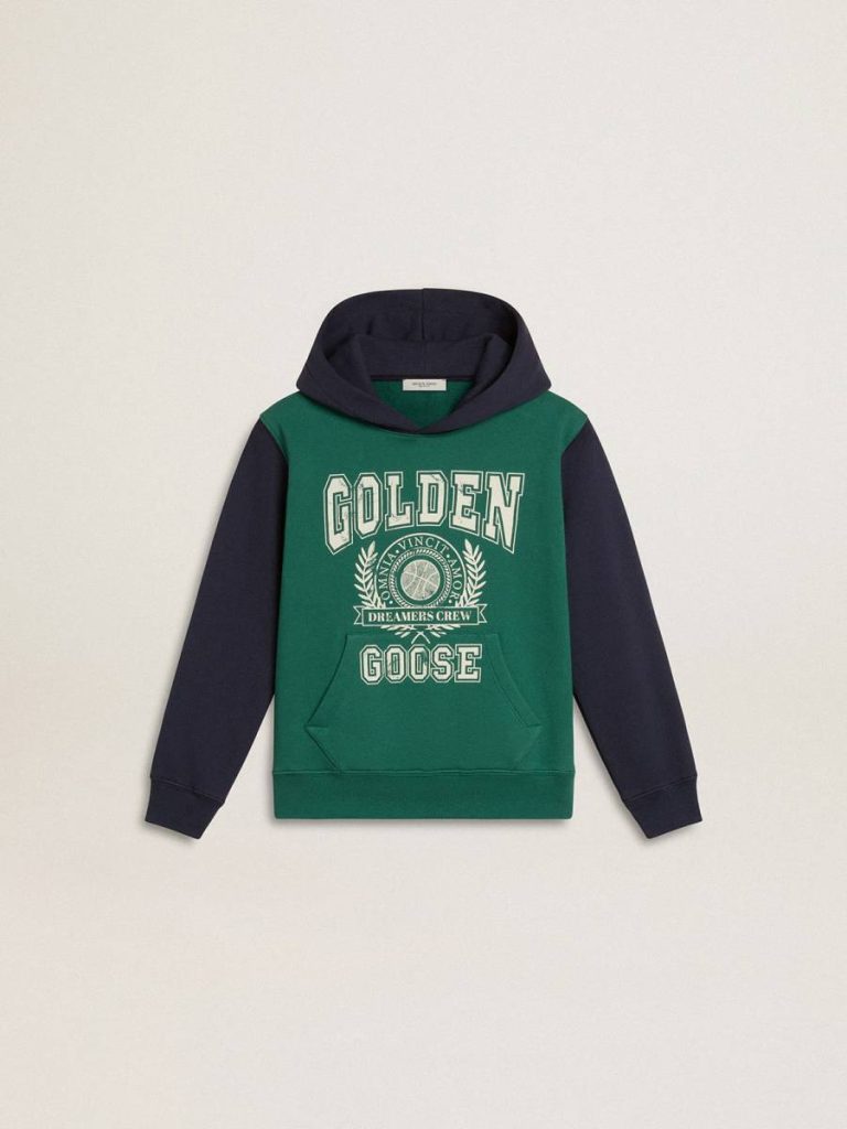 Golden Goose Kids Boys' Green And Blue Sweatshirt With Hood And Print Topwear Selection (4-12 Years) Green And Blue - 1