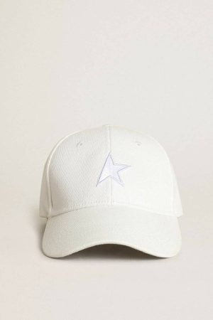 Golden Goose Kids Kids’ White Baseball Cap With Star Topwear Selection (4-12 Years) Papyrus White - 1