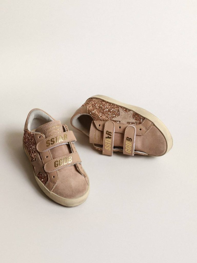 Golden Goose Kids Old School Teen In Peach-Pink Glitter With Pink Suede Star Girls (4-10 Years) - 2