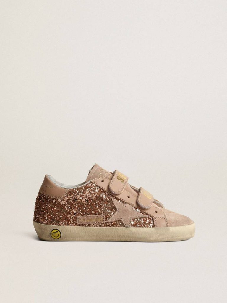 Golden Goose Kids Old School Teen In Peach-Pink Glitter With Pink Suede Star Girls (4-10 Years) - 1