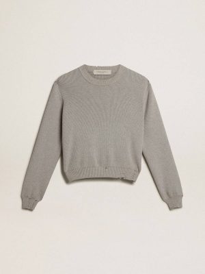 Golden Goose Knitwear Gray Melange Women Women's Round-Neck Sweater In Gray Cotton - 1