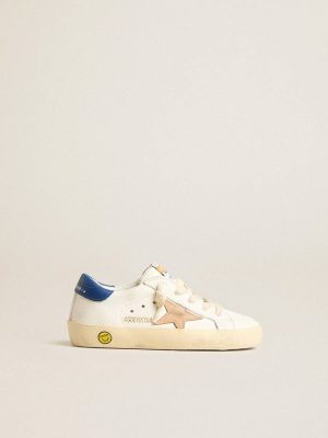 Golden Goose Little Boys (1-3 Years) Kids Junior Super-Star In Nappa Leather With A Beige Star And Blue Heel Tab - 1
