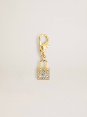 Golden Goose Lock-Shaped Charm In Gold-Colored Brass With Crystals Women Gold Bag Accessories - 1
