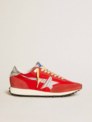 Golden Goose Marathon Men Men’s Marathon With Red Nylon Upper And Silver Star - 1
