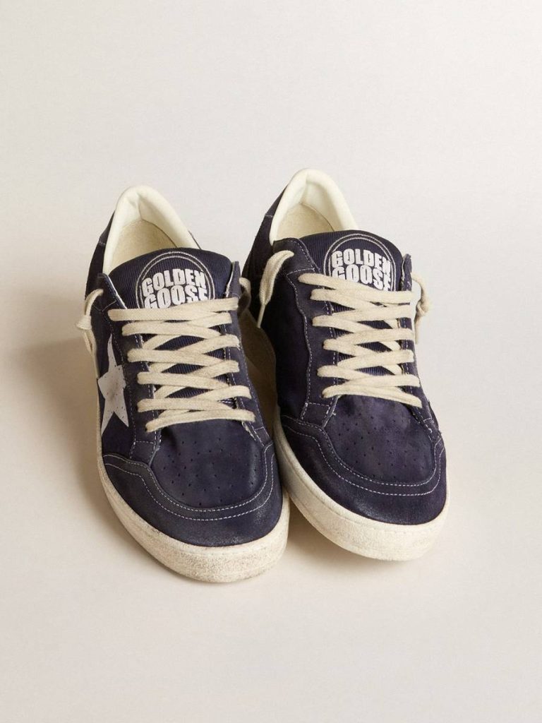 Golden Goose Men Ball Star Ltd In Blue Suede And Nylon With White Star And Blue Heel Tab Ball Star - 2