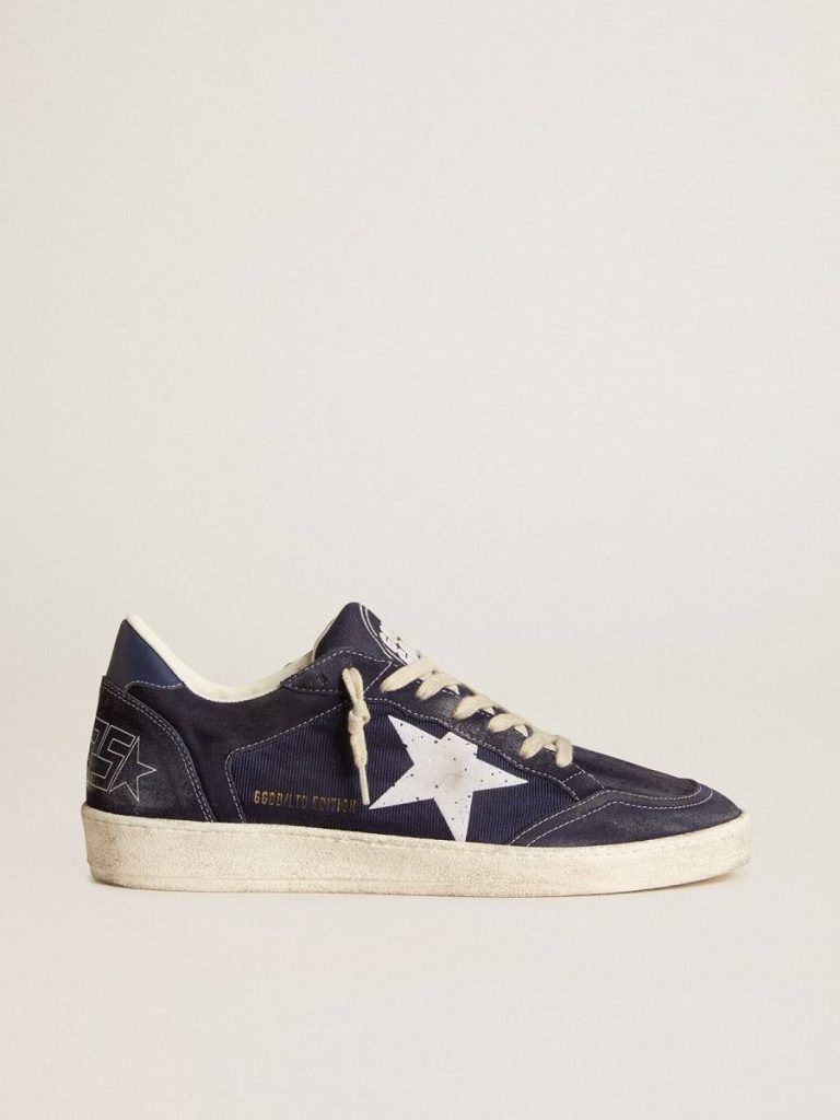 Golden Goose Men Ball Star Ltd In Blue Suede And Nylon With White Star And Blue Heel Tab Ball Star - 1