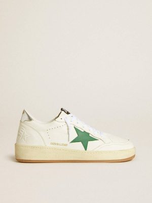 Golden Goose Men Ball Star Men's Ball Star With Green Leather Star And Metallic Leather Heel Tab White - 1