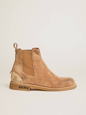 Golden Goose Men Boots John Chelsea Boots In Caramel-Colored Suede - 1