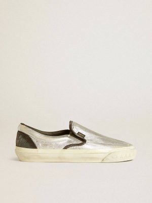 Golden Goose Men Ggdb Classics Men's Vce Penstar In Metallic Silver Leather With Black Leather Heel Tab - 1