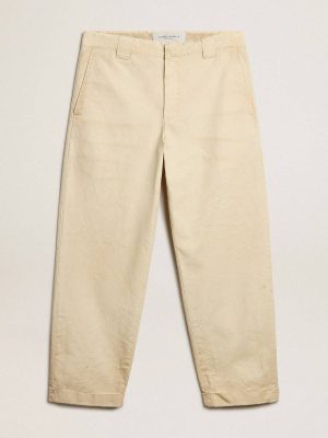 Golden Goose Men Jeans & Pants Ecru-Colored Cotton Chinos Ecru - 1
