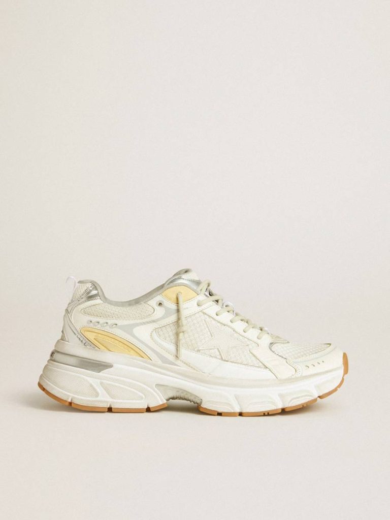 Golden Goose Men Men’s Lightstar In White Leather And Mesh With Worn-White Star Lightstar - 1