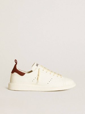 Golden Goose Men Men’s Starter Ltd In White Leather With Burgundy Nubuck Heel Tab White Starter - 1