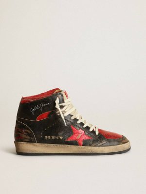 Golden Goose Men Sky-Star Black Men's Sky-Star In Glossy Black Leather With Red Star - 1