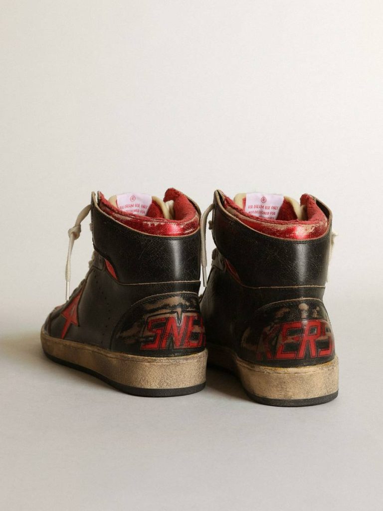 Golden Goose Men Sky-Star Black Men's Sky-Star In Glossy Black Leather With Red Star - 5