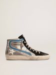 Golden Goose Men Slide In Silver Metallic Leather With White Leather Star Slide - 1