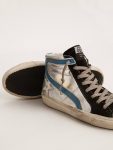Golden Goose Men Slide In Silver Metallic Leather With White Leather Star Slide - 3