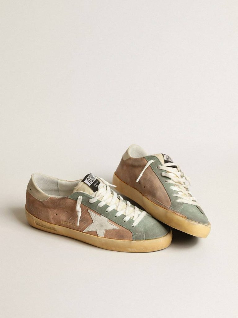 Golden Goose Men Super-Star Super-Star In Brown And Green Suede With White Nappa Leather Star - 2