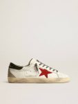 Golden Goose Men White Super-Star Men's Super-Star With Red Suede Star And Green Leather Heel Tab - 1