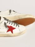 Golden Goose Men White Super-Star Men's Super-Star With Red Suede Star And Green Leather Heel Tab - 4