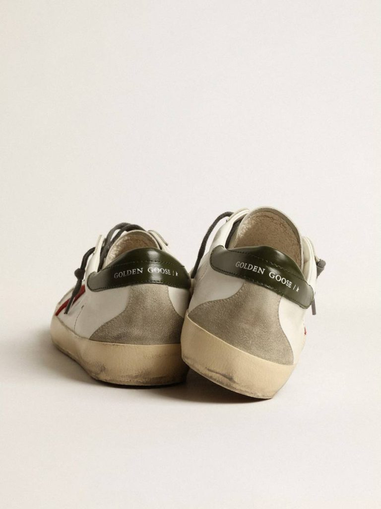 Golden Goose Men White Super-Star Men's Super-Star With Red Suede Star And Green Leather Heel Tab - 5