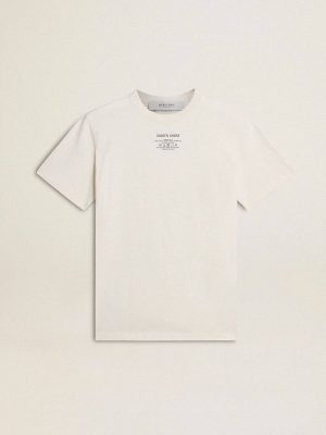 Golden Goose Men Worn White Men's Worn-White Cotton T-Shirt With Black Lettering T-Shirts & Polo Shirts - 1