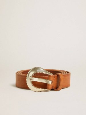 Golden Goose Men’s Belt In Tan-Colored Washed Leather Tan Men Belts - 1