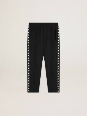 Golden Goose Men's Black Joggers With White Stars On The Sides Men Jeans & Pants Black - 1