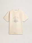 Golden Goose Men's Cotton T-Shirt In Vintage White With Raw Edge On The Front Men T-Shirts & Polo Shirts Aged White - 1