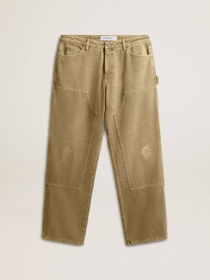 Golden Goose Men's Distressed-Effect Cotton Pants Light Olive Jeans & Pants Men - 1