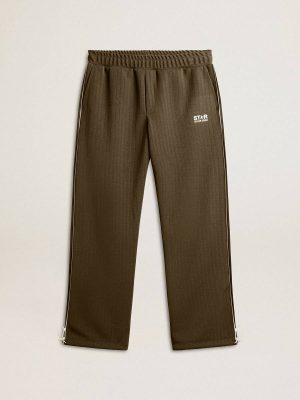 Golden Goose Men’s Military Green Joggers With White Logo Military Green Men Jeans & Pants - 1