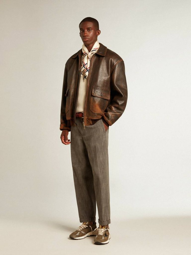 Golden Goose Men’s Round-Neck Sweater In Panama-Colored Cotton With Logo On The Back Knitwear Panama Men - 3