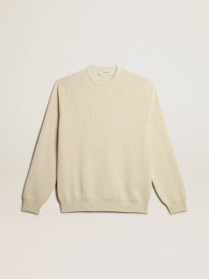 Golden Goose Men’s Round-Neck Sweater In Panama-Colored Cotton With Logo On The Back Knitwear Panama Men - 1