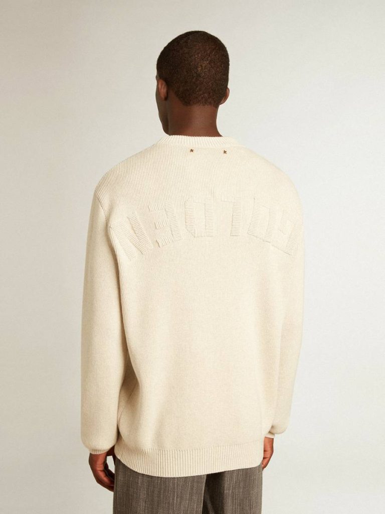 Golden Goose Men’s Round-Neck Sweater In Panama-Colored Cotton With Logo On The Back Knitwear Panama Men - 4