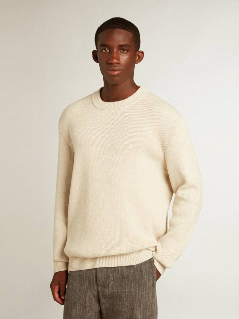 Golden Goose Men’s Round-Neck Sweater In Panama-Colored Cotton With Logo On The Back Knitwear Panama Men - 5
