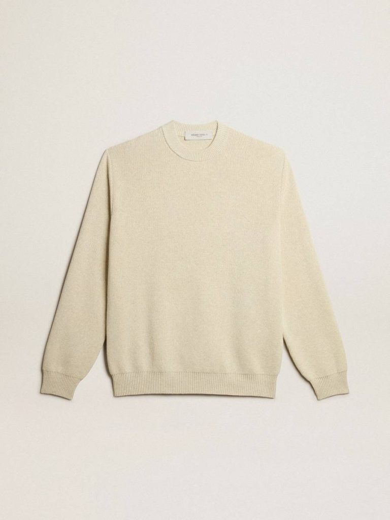 Golden Goose Men’s Round-Neck Sweater In Panama-Colored Cotton With Logo On The Back Knitwear Panama Men - 1