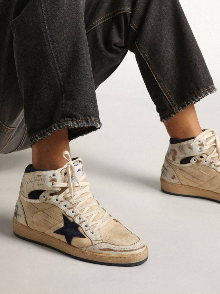 Golden Goose Men's Sky-Star In Cream-Colored Nylon And Leather With Blue Suede Star Sky-Star Men - 3