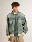 Golden Goose Men's Washed Denim Jacket With Wool Blend Ribbing Blue Coats & Jackets Men - 2