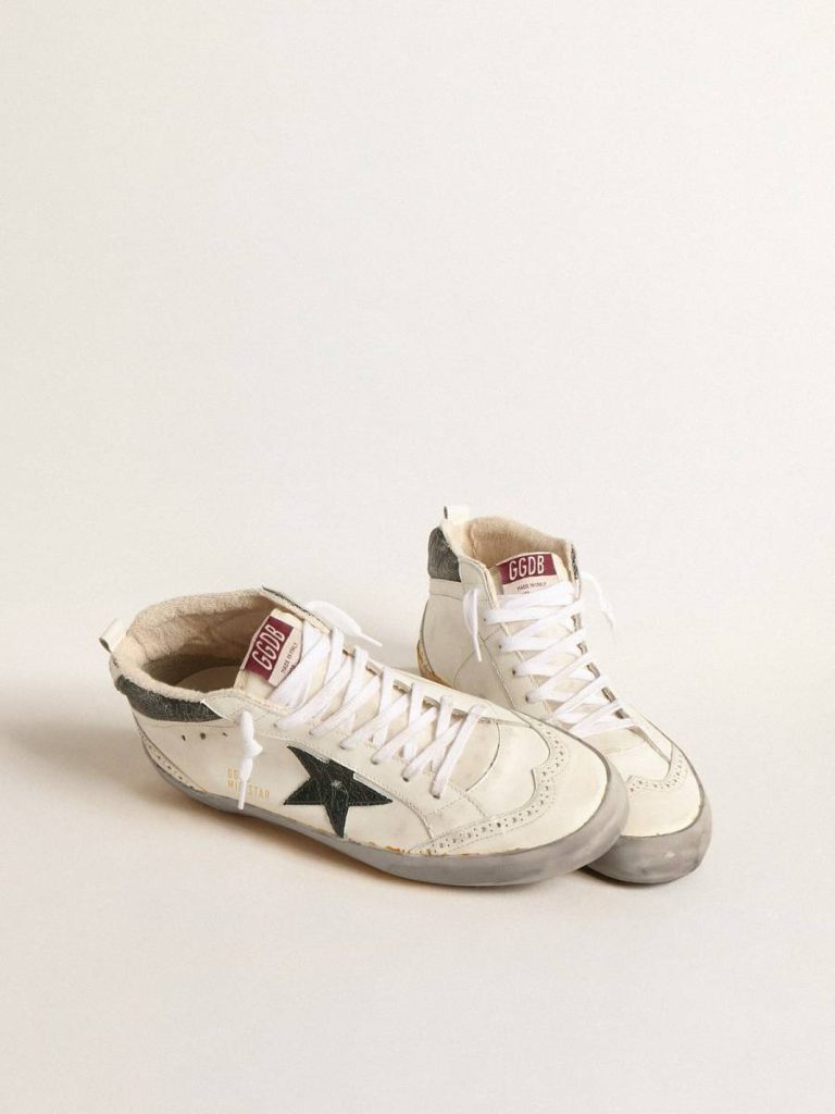 Golden Goose Mid Star With Green Metallic Leather Star And White Flash Men White Mid Star - 2