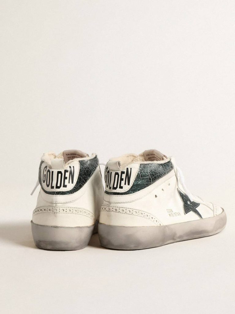Golden Goose Mid Star With Green Metallic Leather Star And White Flash Men White Mid Star - 5