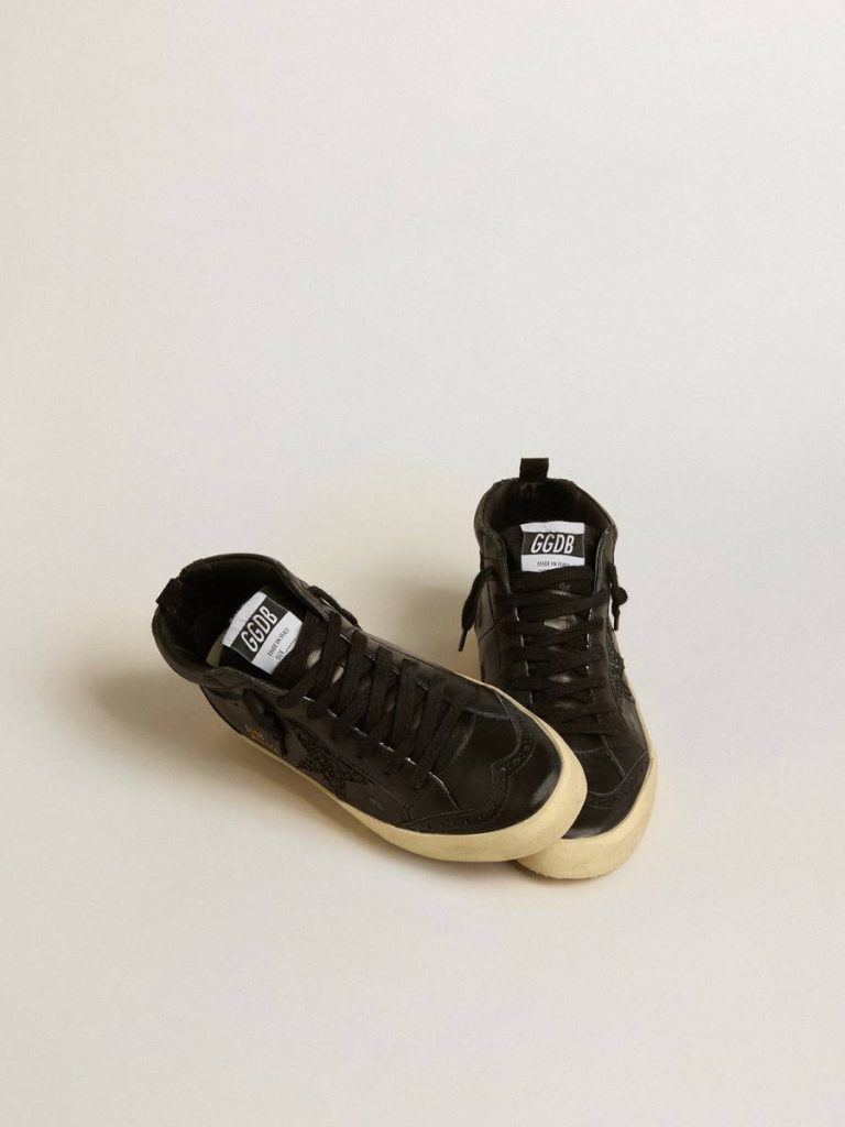 Golden Goose Mid Star Women Women's Mid Star In Black Nappa With Black Glitter Star And Suede Flash - 2