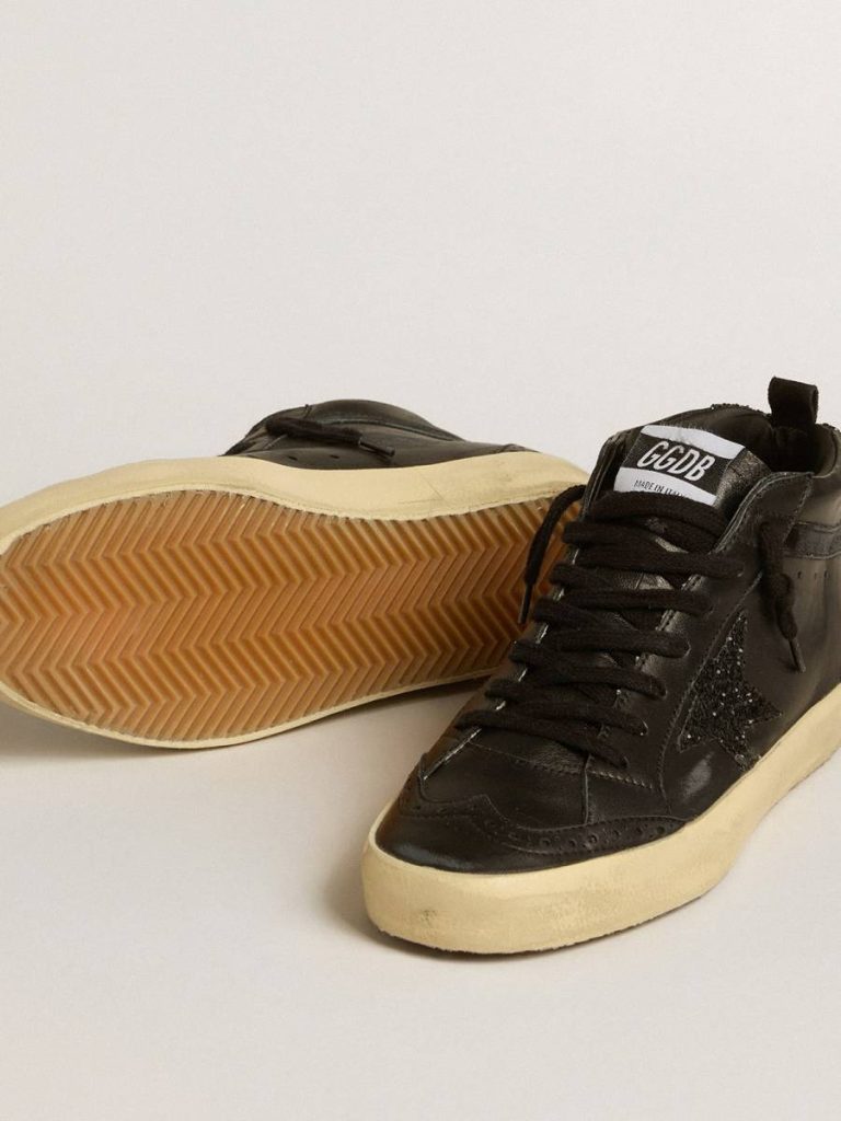 Golden Goose Mid Star Women Women's Mid Star In Black Nappa With Black Glitter Star And Suede Flash - 3