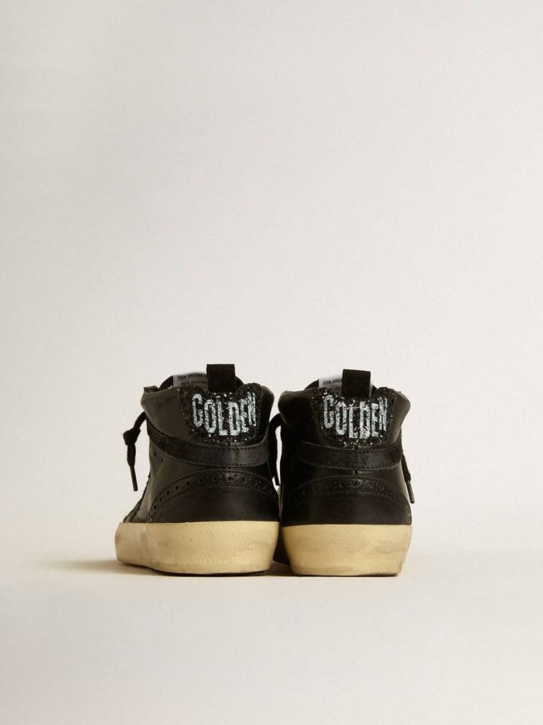 Golden Goose Mid Star Women Women's Mid Star In Black Nappa With Black Glitter Star And Suede Flash - 4