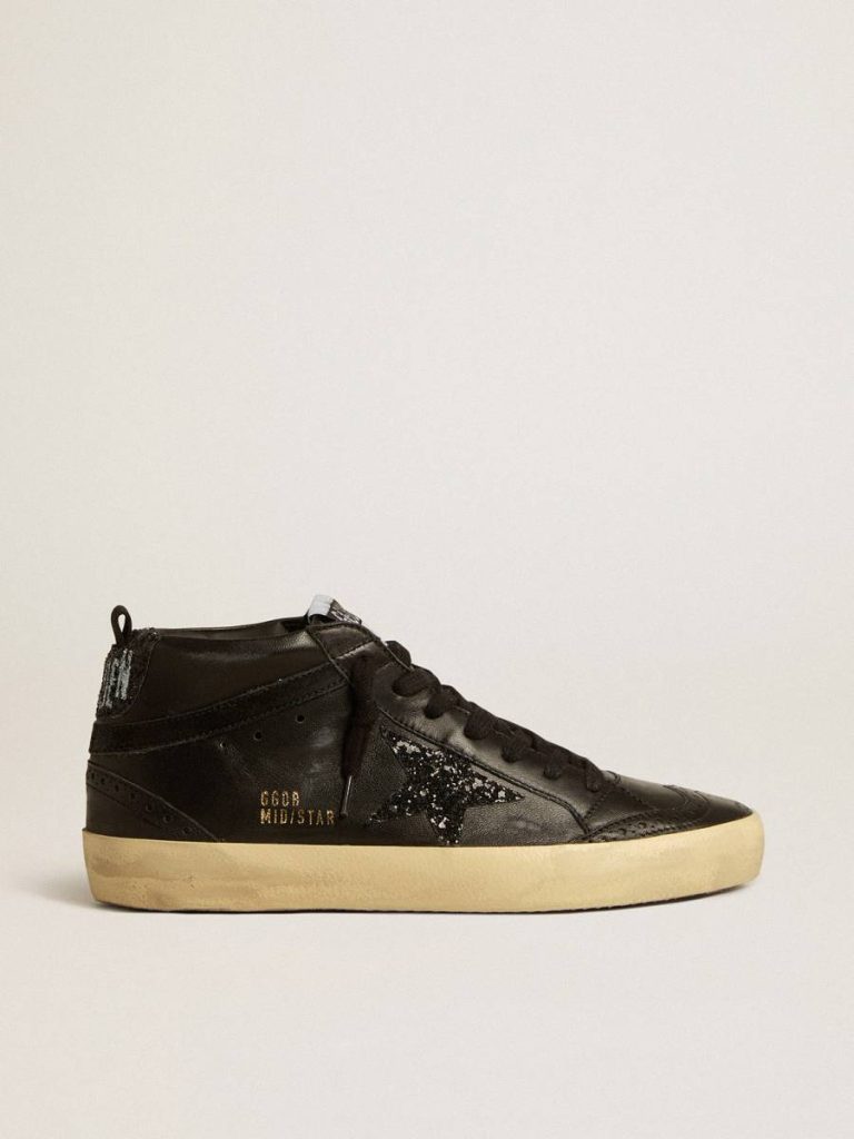 Golden Goose Mid Star Women Women's Mid Star In Black Nappa With Black Glitter Star And Suede Flash - 1