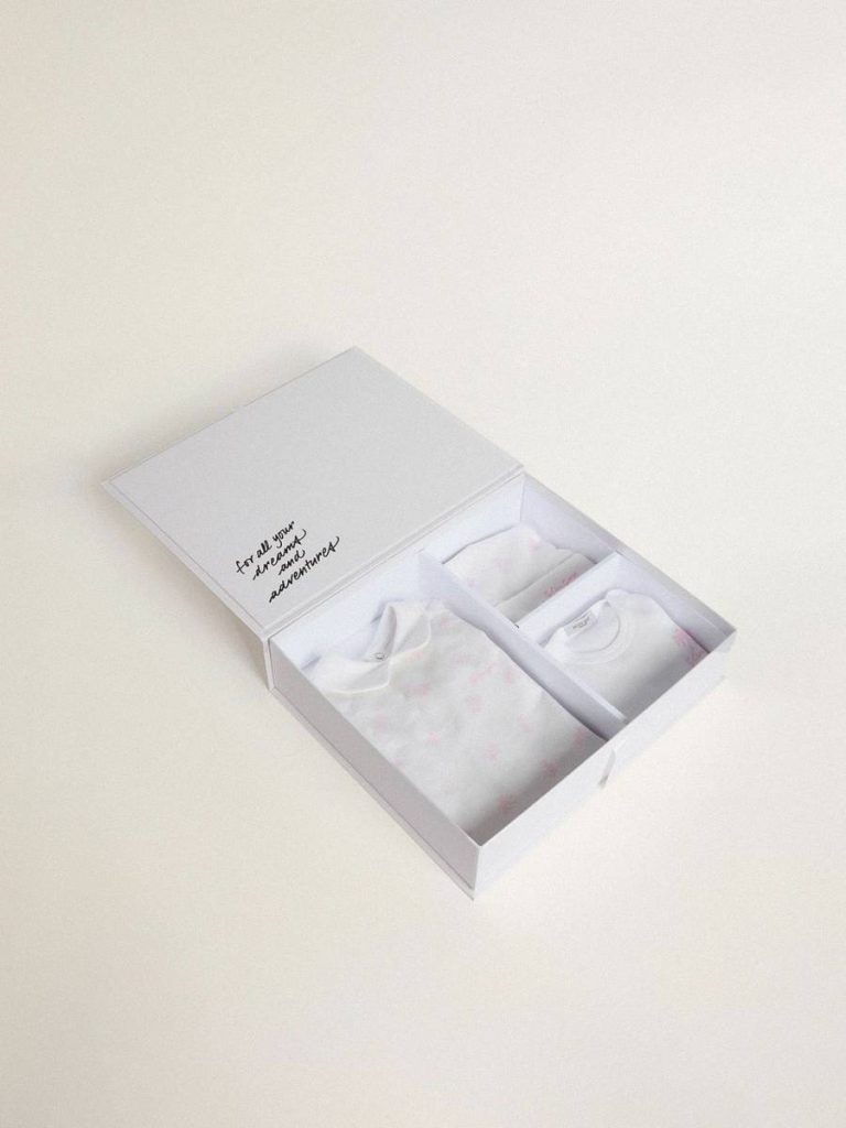 Golden Goose Newborns Kids White Baby Gift Set In White With Pink Palm Print - 4